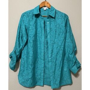 Cold Water Creek Blouse Top Womens XS 4-6 Long Coastal Beach Turquoise Sheer